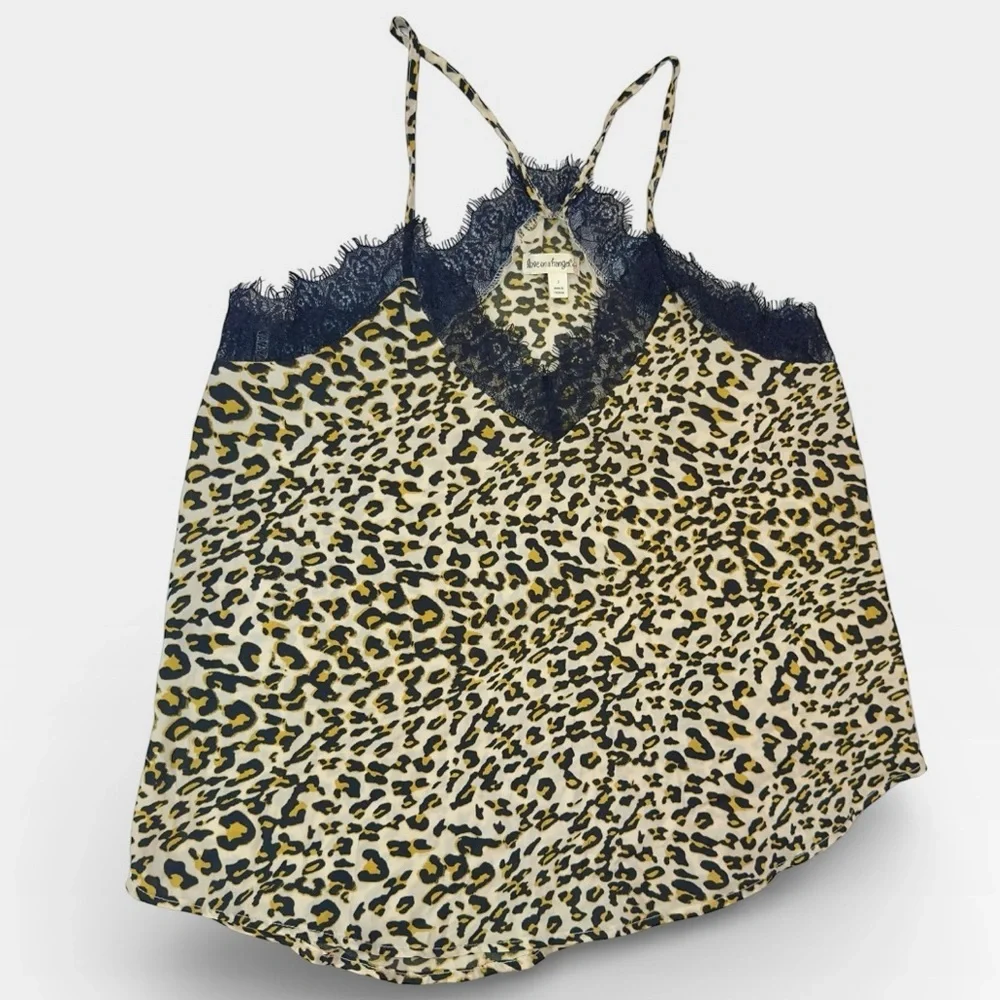NWT Love on a Hanger Leopard Primt Lace Trim Camisole Tank Top Satin SMALL